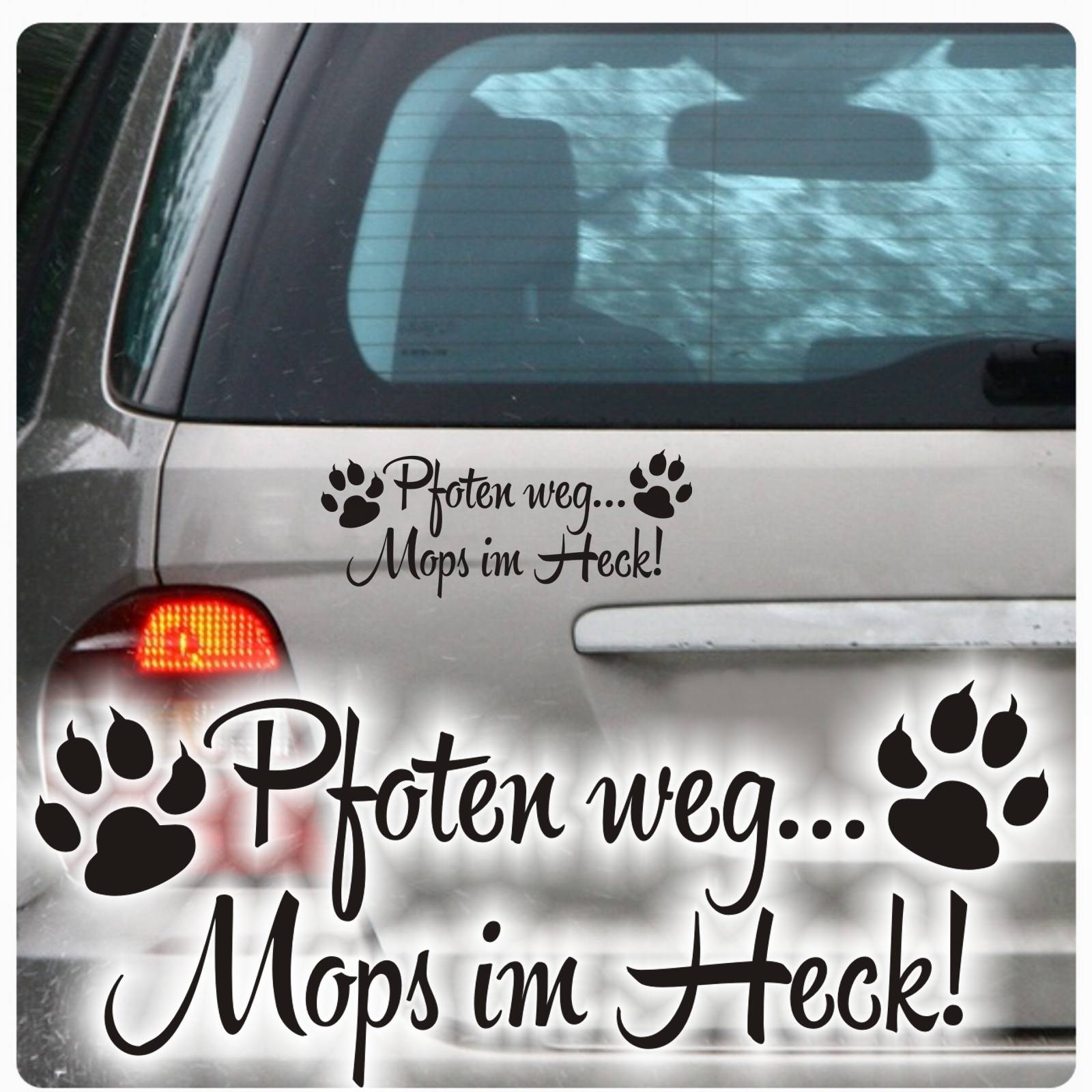 Mops Aufkleber "PFOTEN WEG" - Reflektierender Autoaufkleber 9x8cm