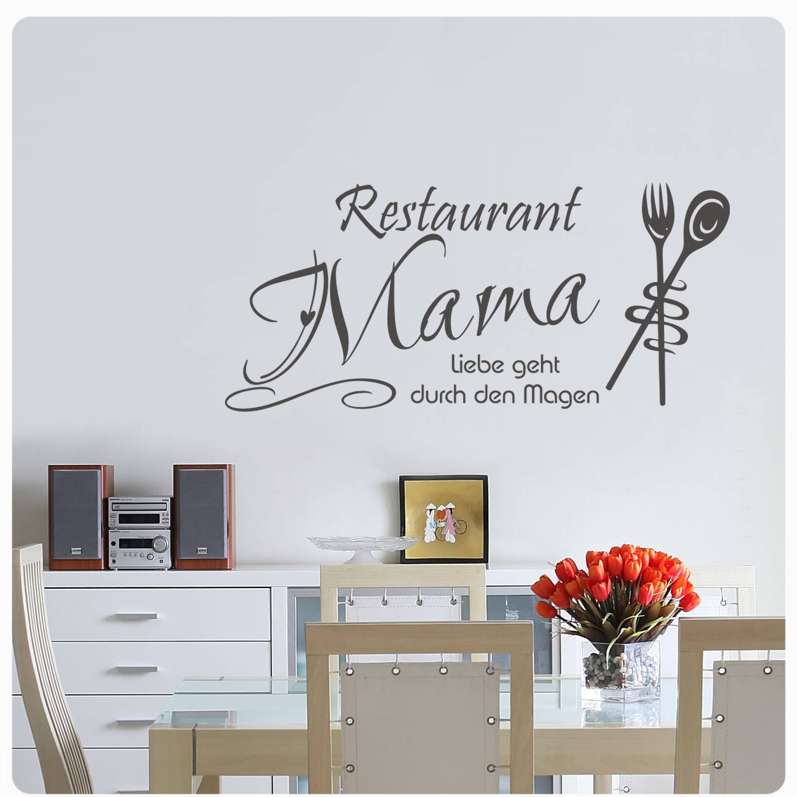 Restaurant Mama//Liebe geht. Deko Küche Esszimmer Essen Wandaufkleber WandTattoo