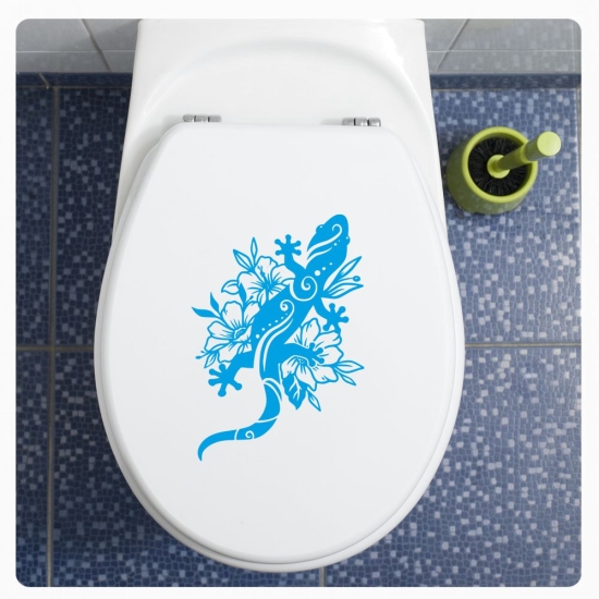 Hibiskus Gecko Gekko Eidechse WC Deckel Aufkleber Klodeckel Sticker Wandtattoo BAD TDA107