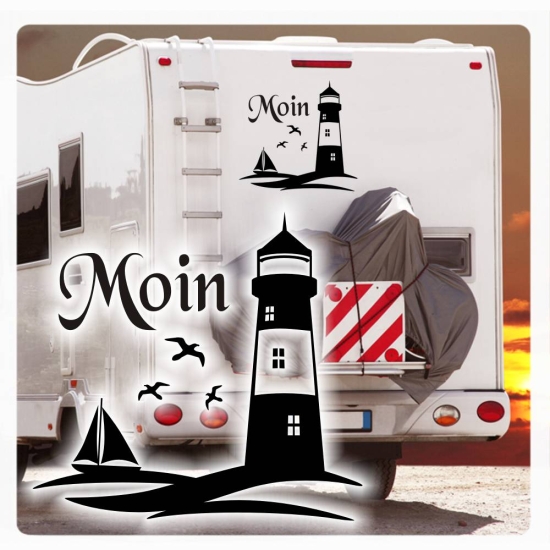 Moin Leuchtturm Boot Wohnmobil Aufkleber Caravan Sticker WoMo374